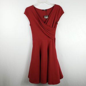 NWT Laksmi Maroon Red V-Neck Faux Wrap Dress Small